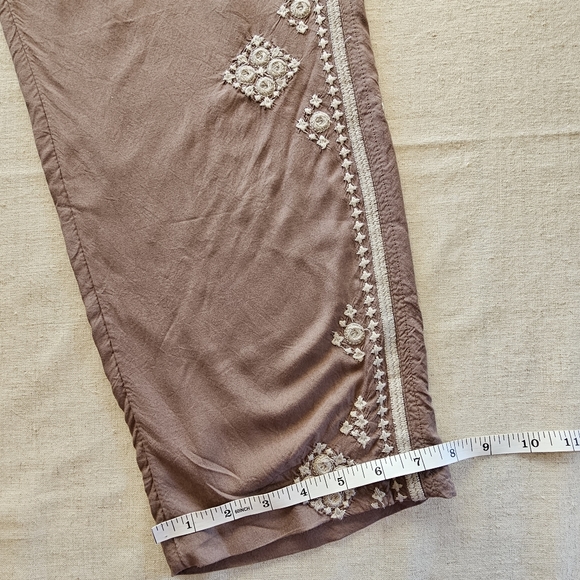 Sundance Wide Leg High Waist Drawstring Embroidered Pants Brown Size XL - Picture 13 of 15